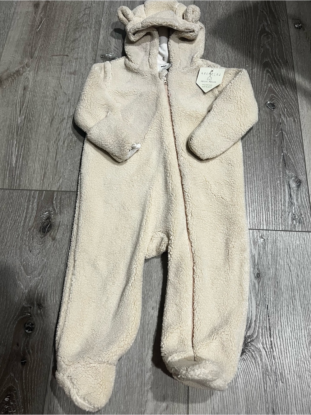 Neutral Cream Petite Maison x Nono warm Baby Hooded One-Piece zip up Romper